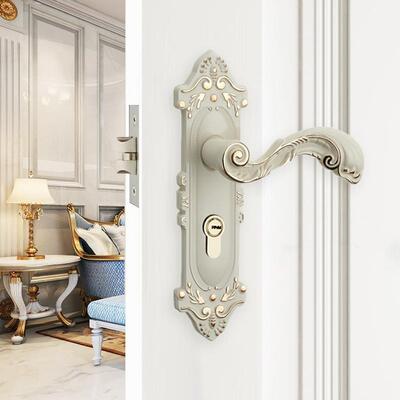 欧洲象牙白色覆古单舌门锁双门室内卧室安静房间F90720孔间距F155