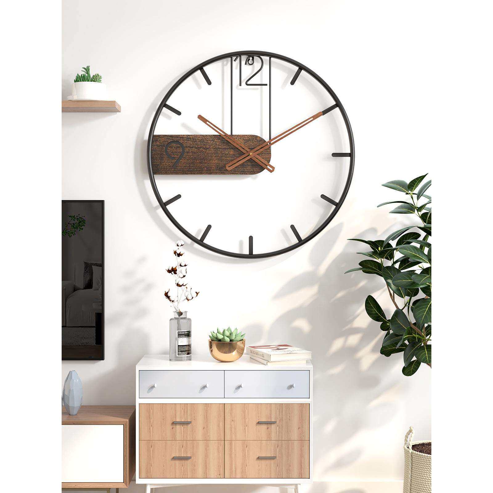 欧美热卖静音铁艺数字简约客厅静音时钟 创意数字 铁艺挂钟