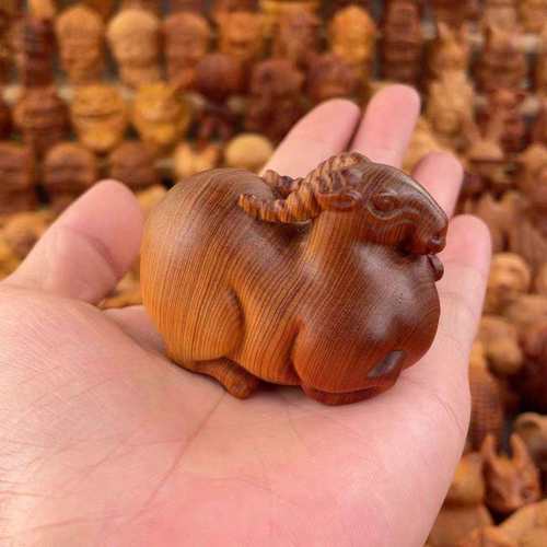 陈化崖柏木雕唐羊手把件生肖羊摆件文玩把玩物件随身招财手玩件