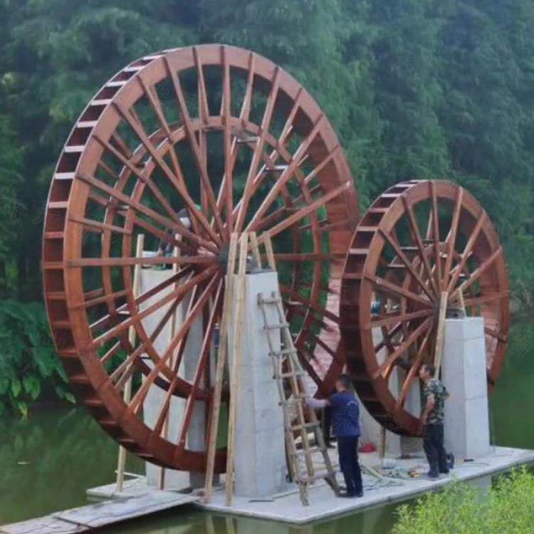 景点古镇网红引流防腐木景观装饰摆件 大型电动仿古水车美陈成品