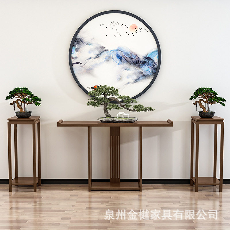 批发客厅花架花台中式玄关台灯架实圆形落地花瓶架展示架玄关桌