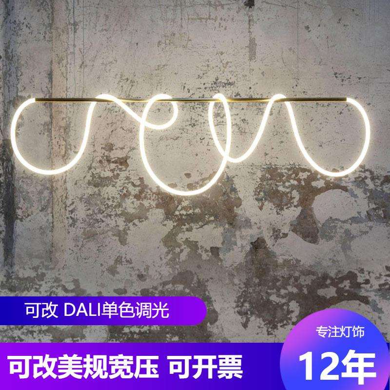 跨境一字长盘LED餐厅吊灯360度发光管2米轻奢前台餐桌吧台吊灯具