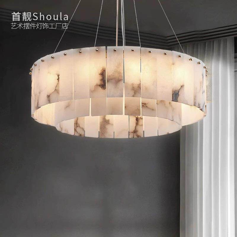 云石全铜吊灯轻奢美式复古客厅餐厅卧室现代简约法式中古大气灯具