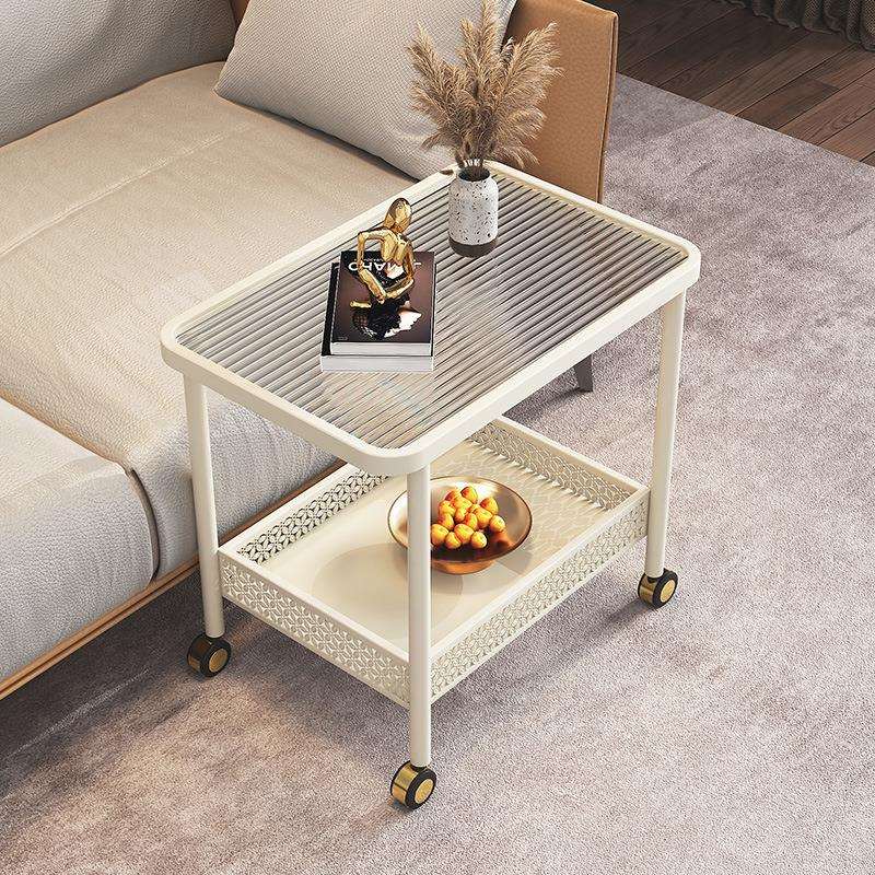 角侧边柜方奢移动沙发边轻北欧床头简约玻璃小推车茶几可推车现代