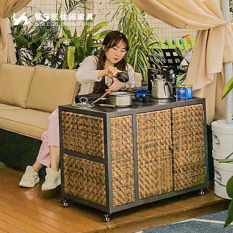 馨宁居新中式移动茶台车烧水茶柜一体庭院阳台小户型茶室户外茶桌
