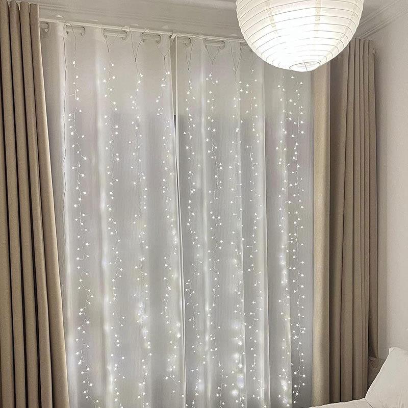 星星led窗帘灯星空卧室网红鞭炮灯圣诞节日氛围装饰蜈蚣脚铜线灯