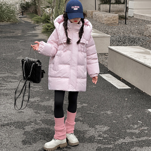 女童冬季加厚棉服2025新款中大童时髦连帽中长款洋气北海道风棉袄