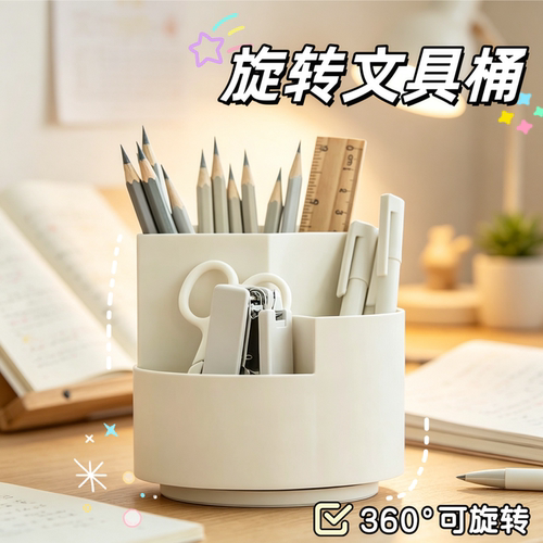 大容量360度旋转可爱笔筒