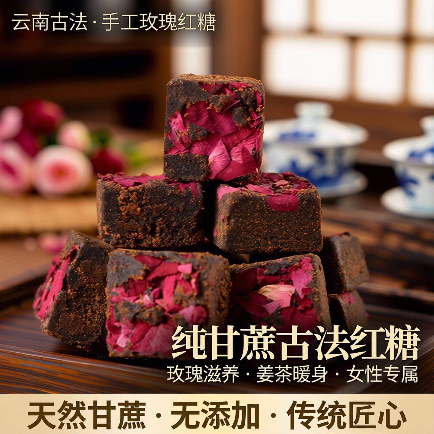 黑糖正宗云南古法手工玫瑰老黑糖食用纯正甘蔗黑糖官方旗舰店