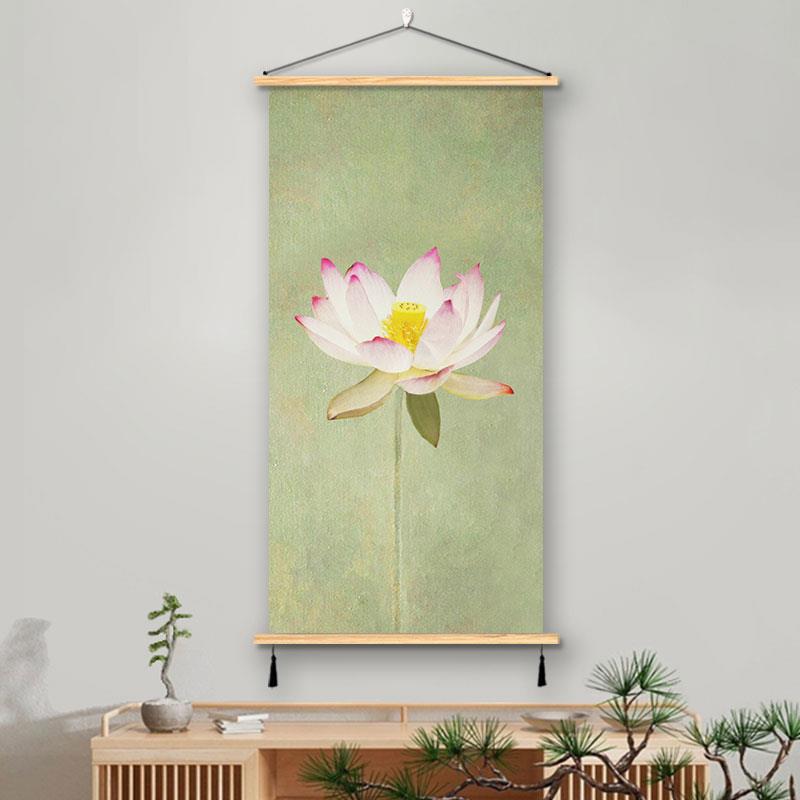 中式荷花挂画 画荷叶莲花装饰画 画国画 画办公室书房间背景墙免