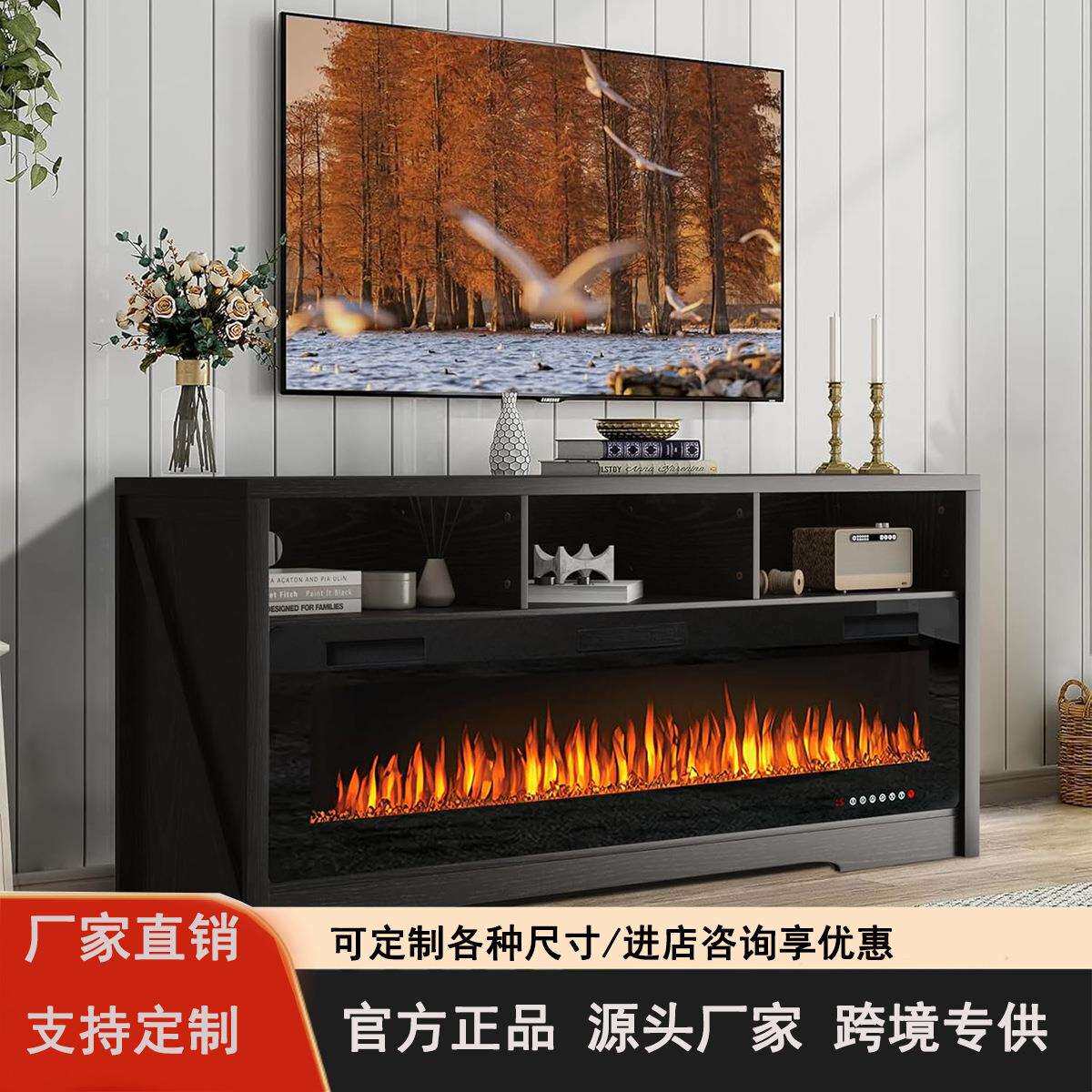 美式做旧实木壁炉餐边柜 电子火焰+陶瓷罐陈列区跨境乡村风格套装