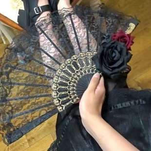 维多利亚法式 复古风哥特暗黑蕾丝扇子cosplay舞台道具