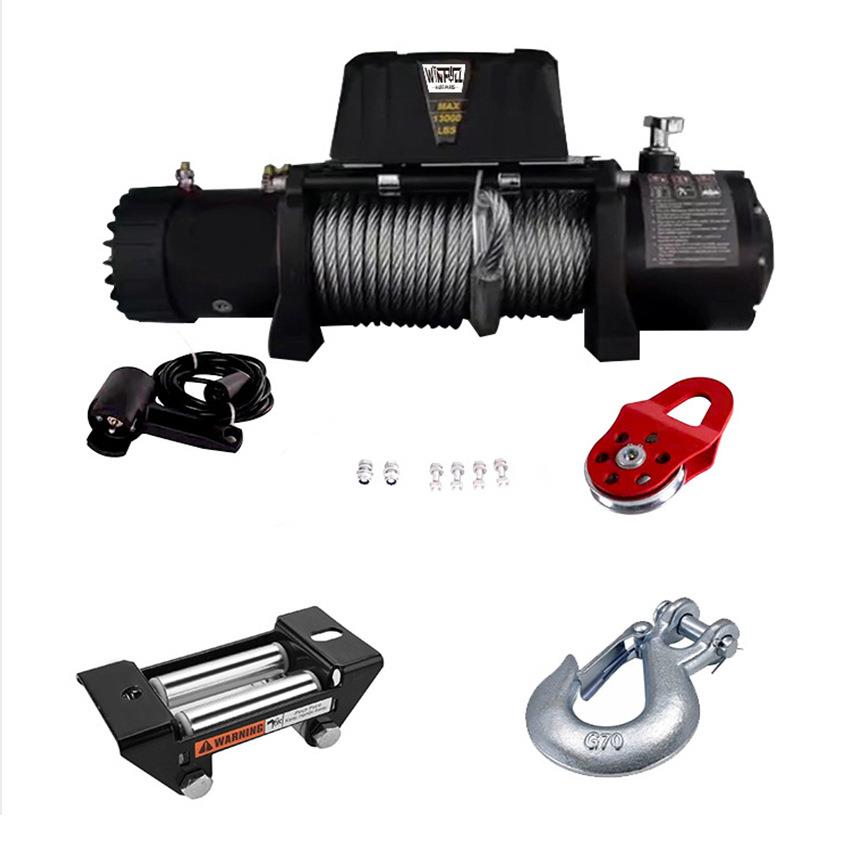12v24v直流电动绞盘 13000LBS 5897KG 钢丝绳自救脱困电动绞盘