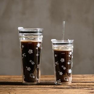 水杯子家用美式 双层隔热玻璃吸管杯大容量夏季 咖啡珍珠奶茶果汁杯
