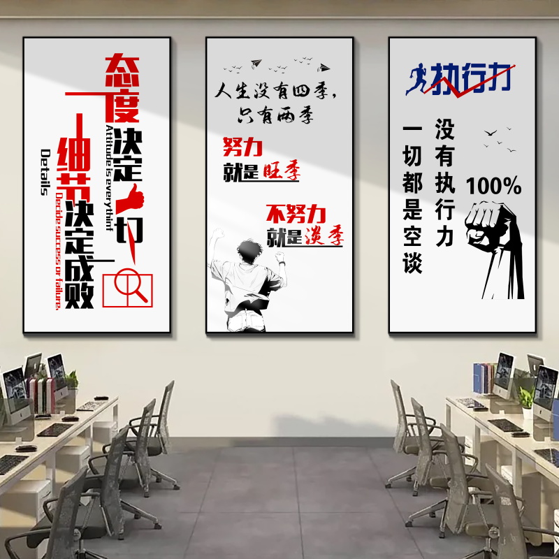 企业文化墙办公室墙面装饰挂壁画公司团队员工激励志标语背景贴纸