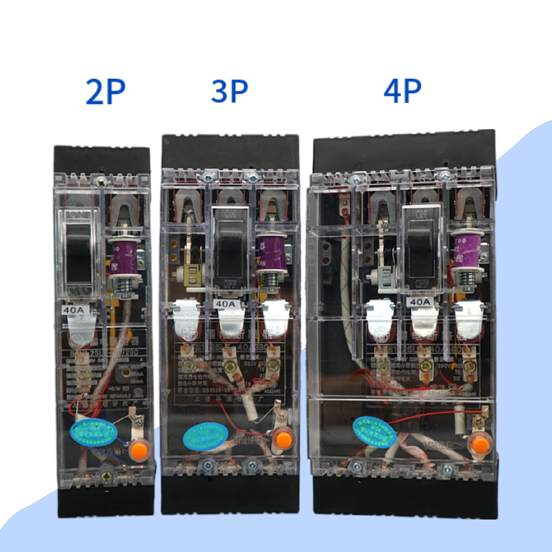 DZ15aL-100 63A 490 透明漏电塑壳断路器保护器三项四线4P两极临