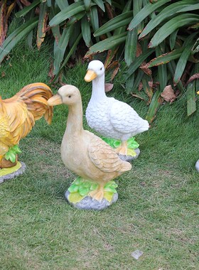 庭院仿真动物摆设鸡鸭兔鸽子猫头鹰田园阳台水池花园造景装饰摆件