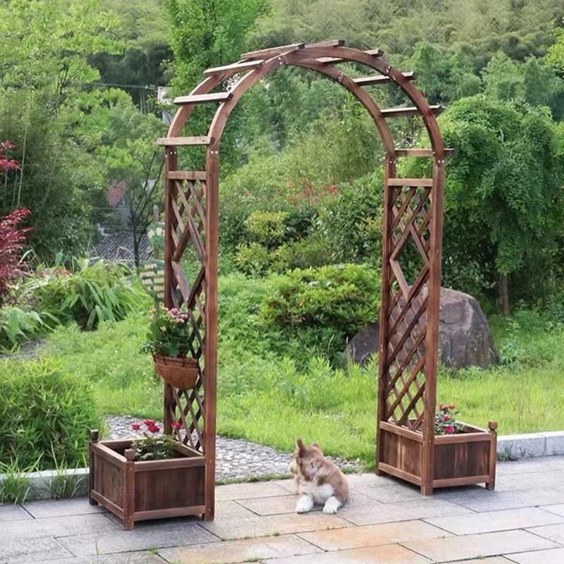 户外庭院碳化防腐实木拱门花园门葡萄架半圆网格拱形爬藤围栏栅栏