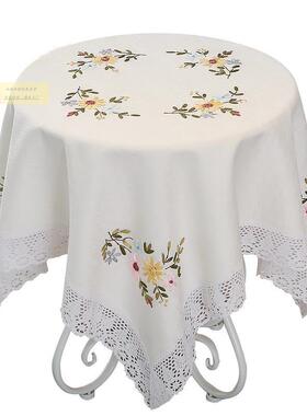 台刺餐桌布布棉麻绣花长方形白色蕾丝绣茶几式布艺sws20210盖巾欧