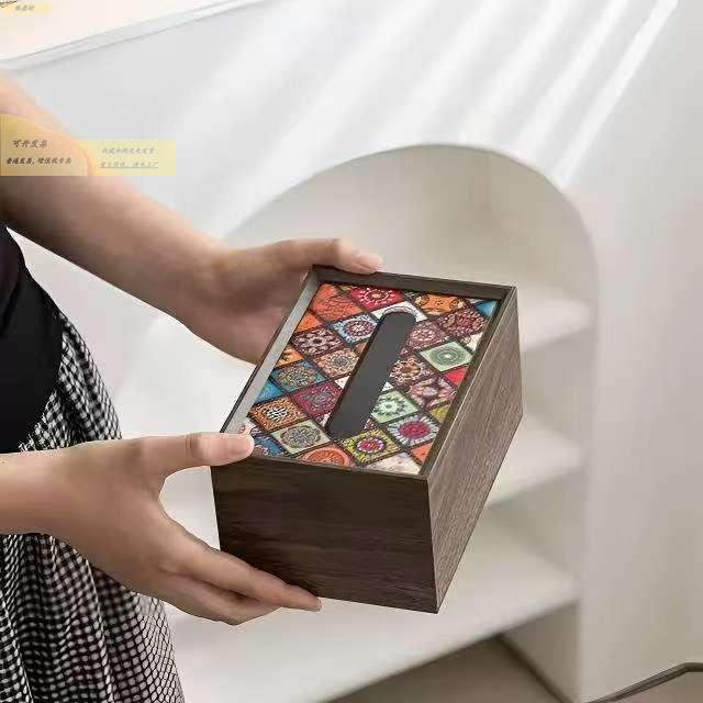 中式木质轻奢纸盒高家用LKM客纳厅茶几级纸盒高档酒店桌面收盒巾