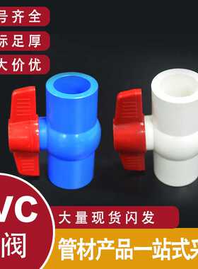 联塑白色PVC给水管dn20-110mm白色球阀4分蓝色开关总闸