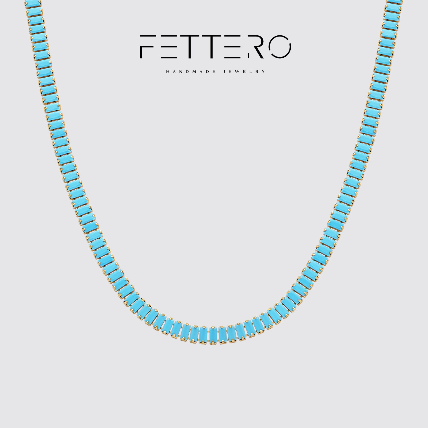 fettero轻奢精致兰松玻璃横排T锆颈链女蓝色小众欧美时尚锁骨链 - 实物图