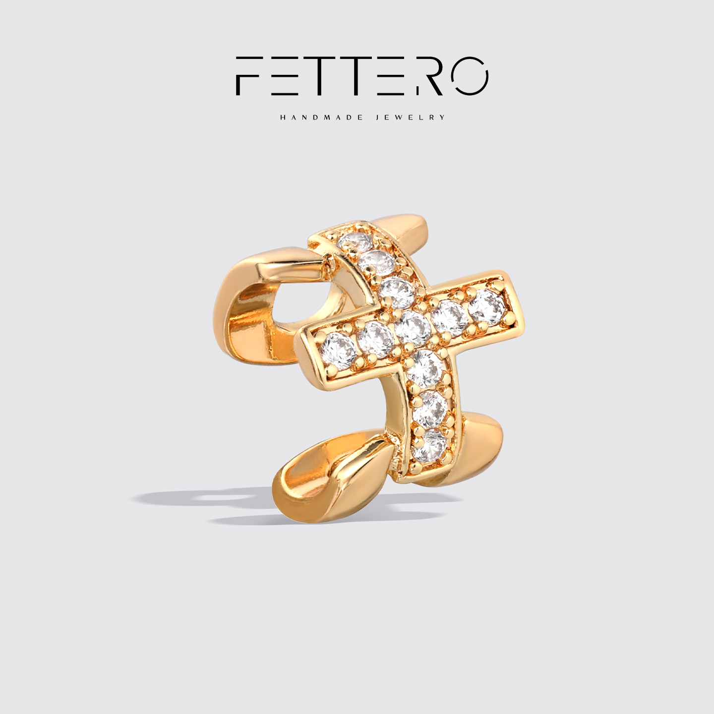 fettero金色单个十字耳夹欧美高级无耳洞耳环轻奢耳骨夹百搭饰品