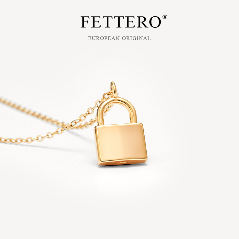 fettero简约金色大锁项链男女同款潮流时尚毛衣链精致小众锁骨链