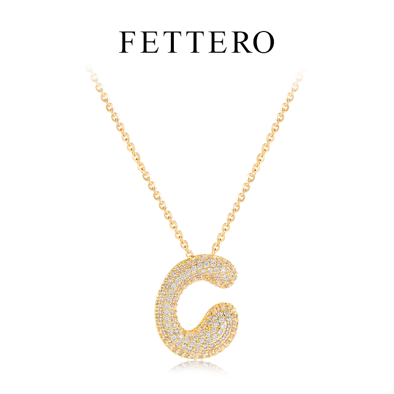 fettero金色微镶泡泡字母项链