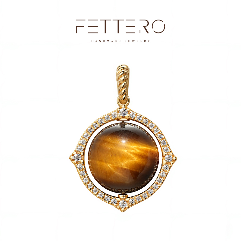 fettero厚金钻环黄虎眼吊坠百搭精致项坠时尚复古ins风高级感饰品