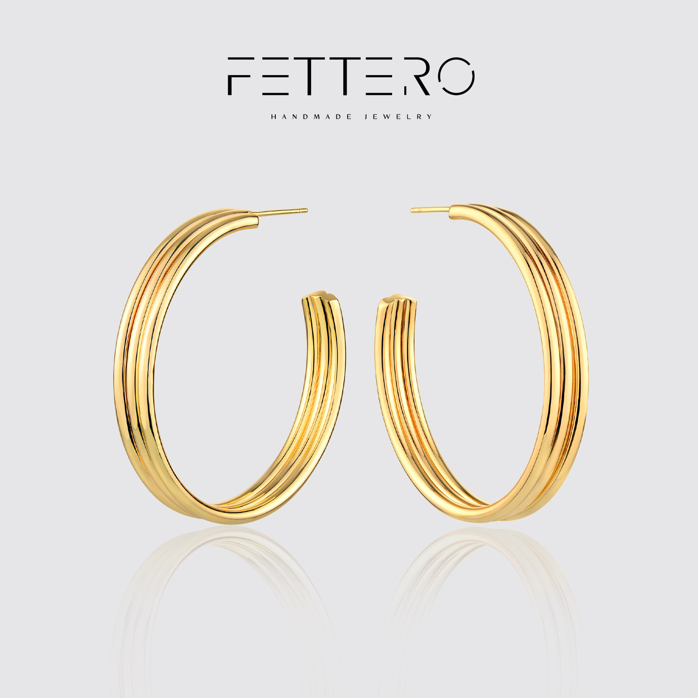 fettero欧美原创夸张独特大耳圈C圈耳圈耳环女金色并排3股线耳钉