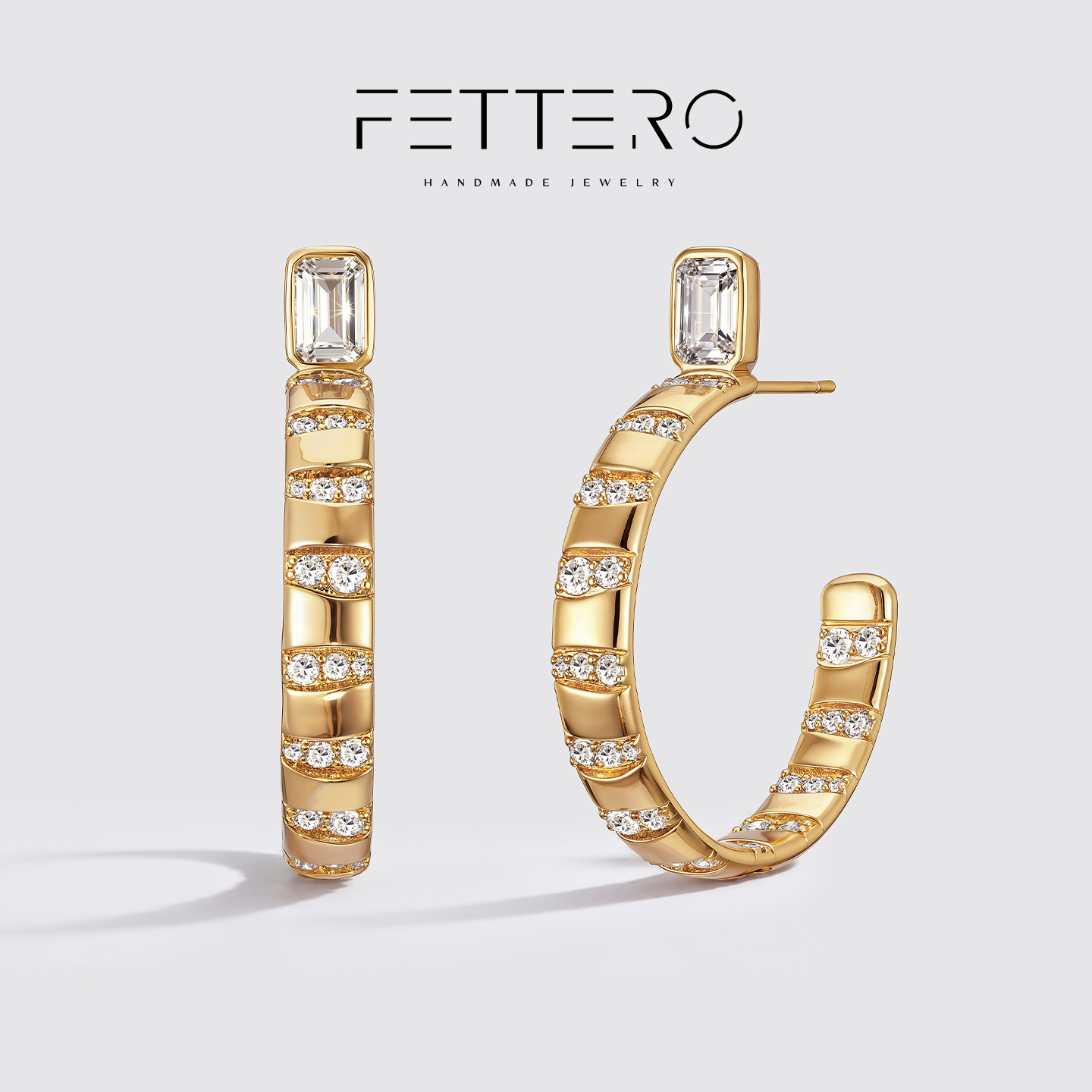 fettero原创夸张大C字耳圈鼓面分段锆石耳钉独特欧美高级双C耳环