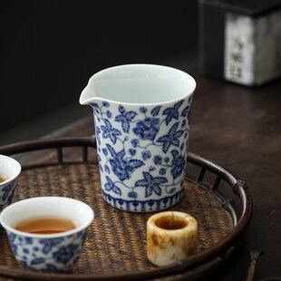 青花秋葵无念茶海陶瓷分茶器单个功夫茶具高端家用倒茶陶瓷公杯