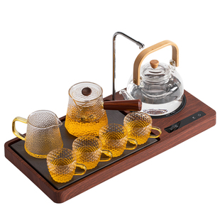 家用玻璃茶壶烧水小茶台 电陶炉煮茶器抽水茶盘一体全自动茶具套装