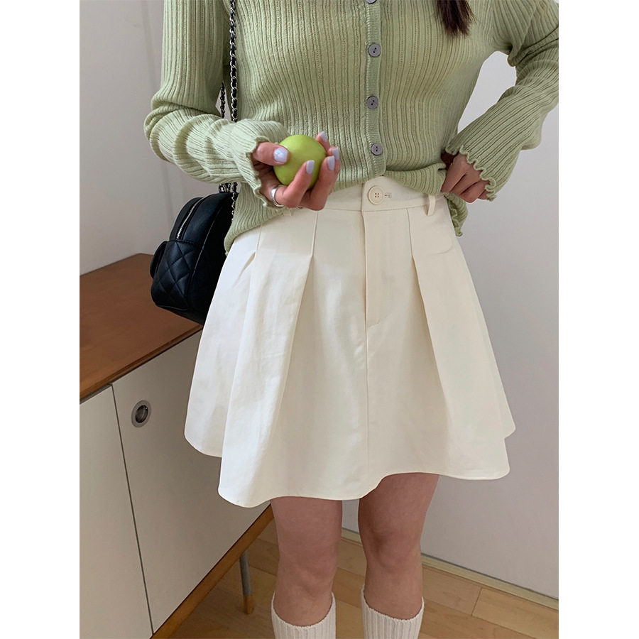 黄峥防走光高腰百褶短裙