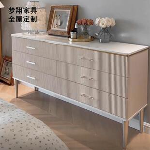 美式轻木奢实简约卧室斗柜储6物柜白63801色收纳柜网红线条饰装柜