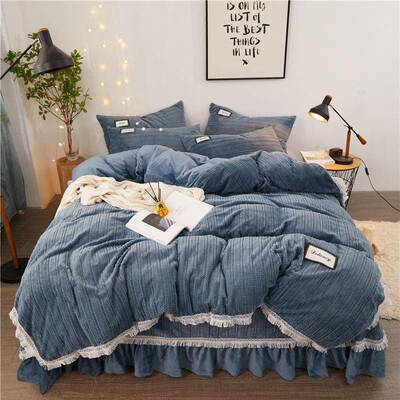 简加厚双水绒四件套冬季晶珊瑚法4345约兰莱绒保暖床上床面笠被套