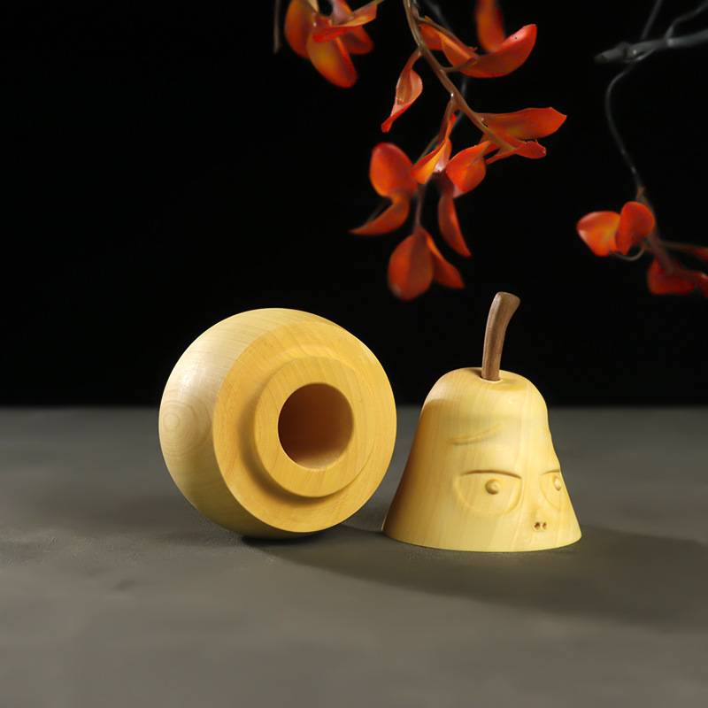 黄杨木雕梨子牙签盒个性创意可爱牙签筒家用餐厅木制水果叉盒摆件