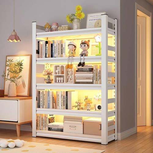 家用钢制书架简易多落地一体靠墙置物PLI纳书子柜客层厅收架钢制