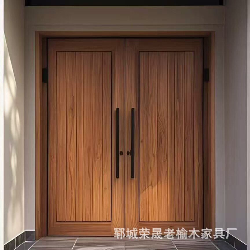 老榆木入户大门新中式简约双开大门别墅庭院大门自建房实木进户门