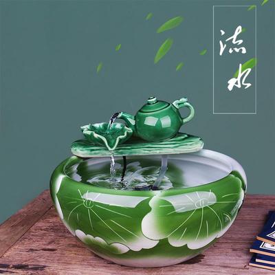 中式水CEV循环摆件生财桌面轮鱼装缸喷泉风水家用茶桌饰加湿流器