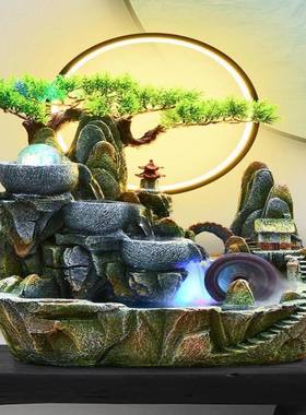 高山循IFV环流水摆装件厅造鱼缸假山水车喷泉盆景饰生财转风水轮