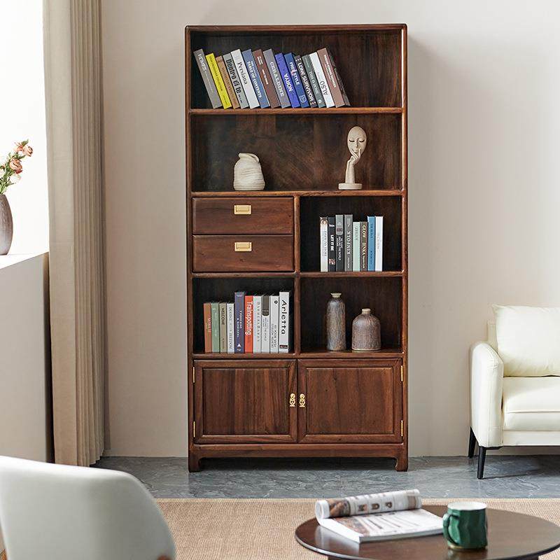 书实木木书柜中式胡桃落地置物架文柜架展示柜件素面储IQH物柜原