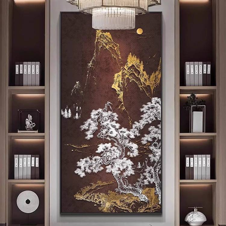 入户玄关立体浮雕挂画酒店走廊壁画新中式高档大气山水风景装饰画图片