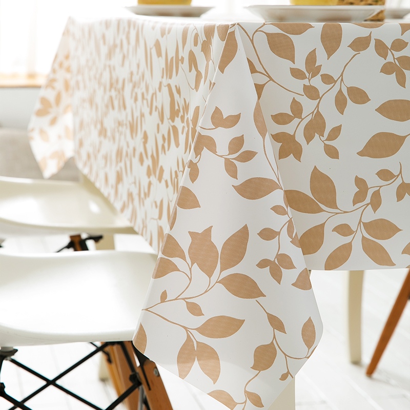桌布防水防油免洗长方形餐桌布家用田园风树叶PVC塑X料茶几布台布
