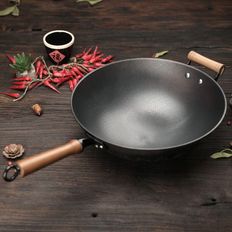 梁氏父子家用老式铁锅火纹款生铁炒锅无涂层铸铁炒菜锅圆底不粘锅,厨房/烹饪用具,炒锅,淘宝优惠券,粉丝福利购,淘宝优惠卷