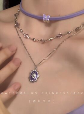 皮革蝴蝶风颈链锁骨高级感女甜酷