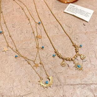 锁骨太阳花项链配饰女款vintage毛衣链链中古吊坠星星轻奢小众