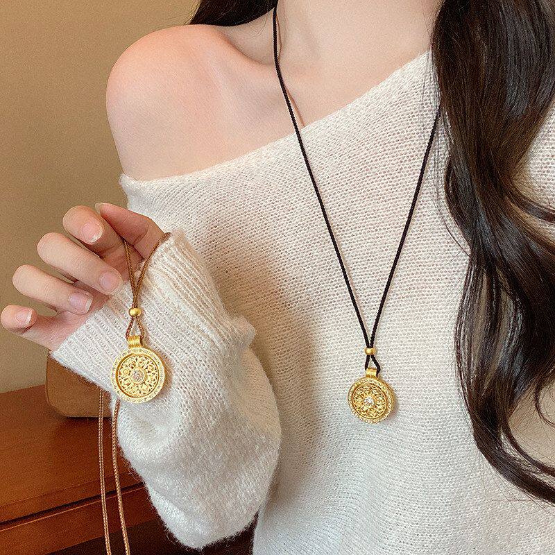 项链罗盘配饰长款珐琅女轻奢复古气质毛衣链百搭高级感新中式小众