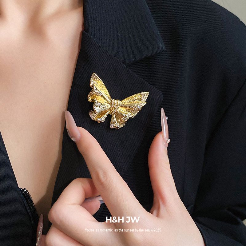 轻奢真金女电镀蝴蝶18k欧美胸饰气质别针简约时尚高级感跨境胸针